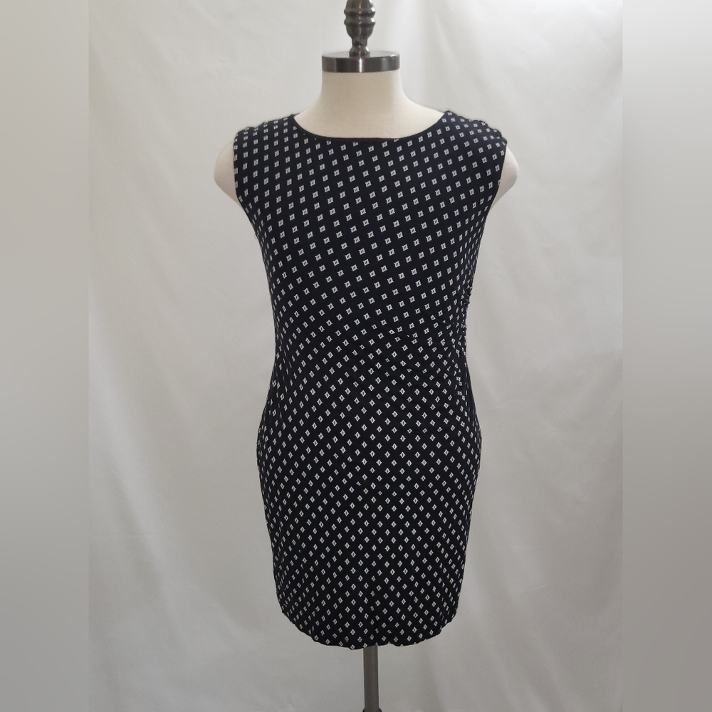 Ann Taylor LOFT Sheath Dress Size MP Womans Petite Black White Knit Cap Sleeve